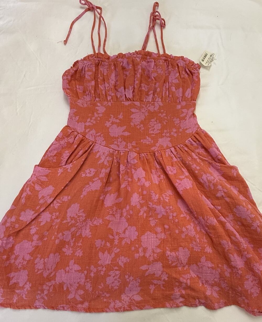 The Impeccable Pig Coral & Pink Floral Spaghetti Strap Sundress Coquette M NWT